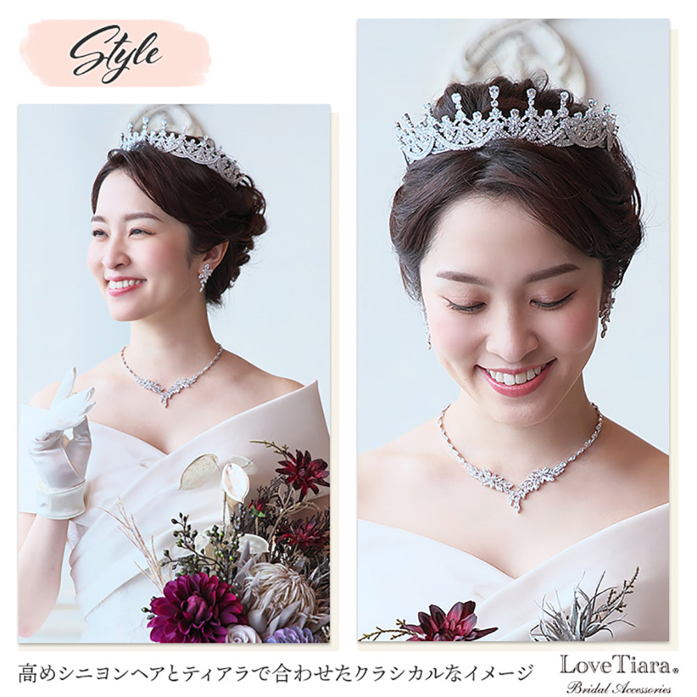 リーフジルコニアネックレス&イヤリングセット 【結婚式　アクセサリーセット】