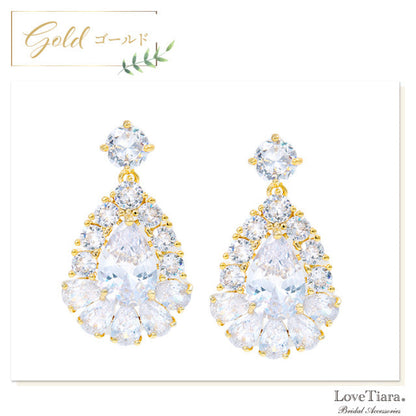 ラディアントジルコニアピアス・ゴールド【花嫁 アクセサリー】（RLE-36gp）