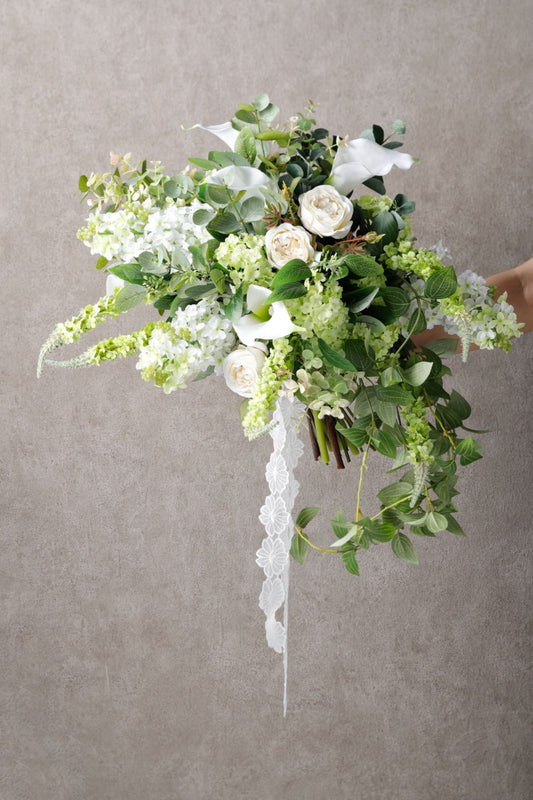 【造花 レンタルブーケ】爽やかカラーブーケ ホワイト✖︎グリーン 【結婚式 フラワー 造花 ブーケ ブートニア レンタル】