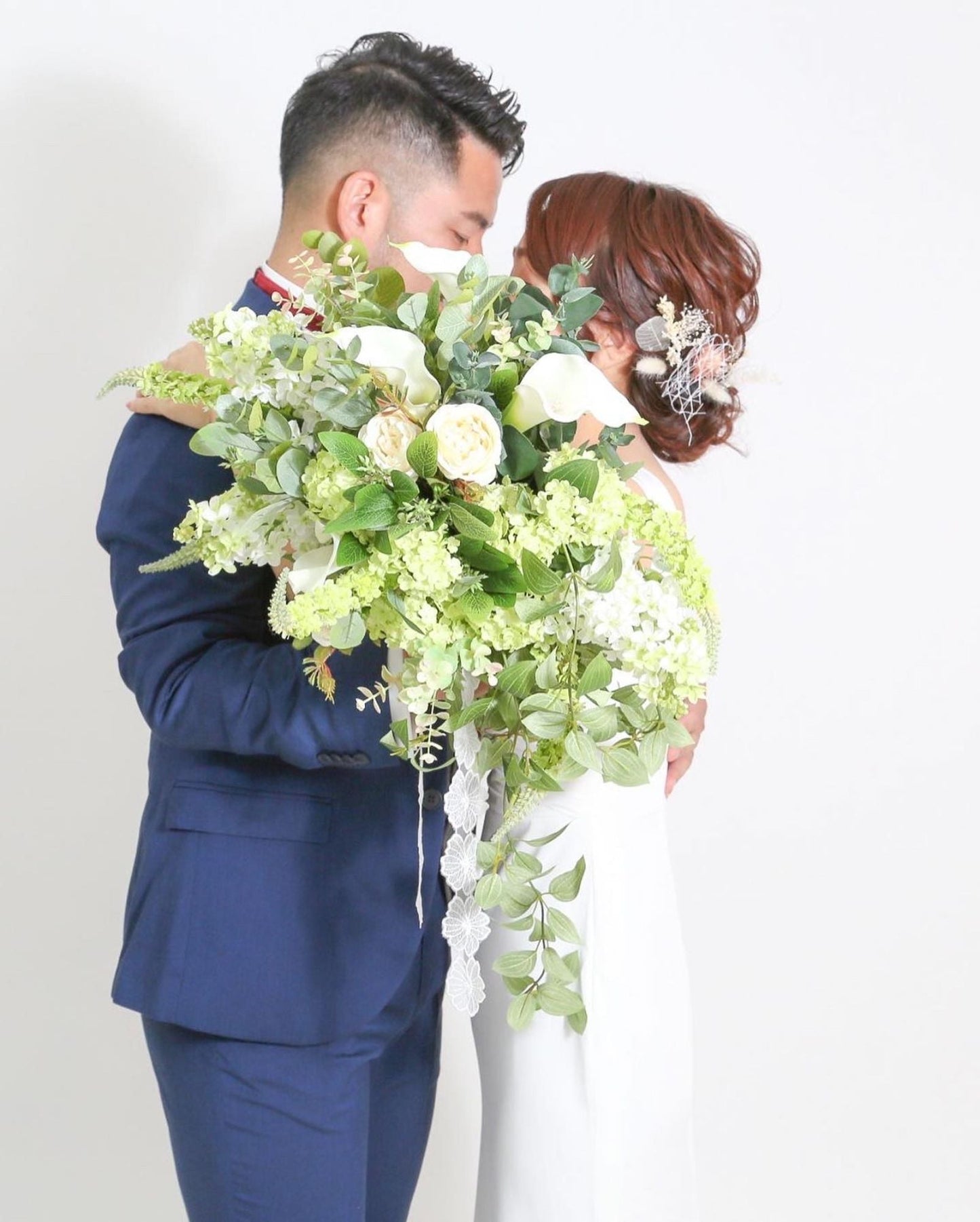 【造花 レンタルブーケ】爽やかカラーブーケ ホワイト✖︎グリーン 【結婚式 フラワー 造花 ブーケ ブートニア レンタル】