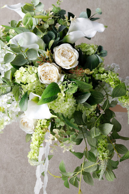 【造花 レンタルブーケ】爽やかカラーブーケ ホワイト✖︎グリーン 【結婚式 フラワー 造花 ブーケ ブートニア レンタル】