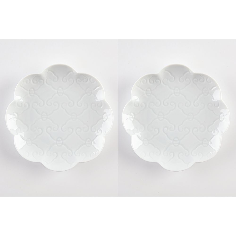 【有田焼 其泉】輪花唐草彫 銘々皿(白)ペア 【結婚式 ギフト 引き出物 食器類】