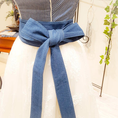 デニムサッシュベルト/マリンブルー 【結婚式 ドレス小物】