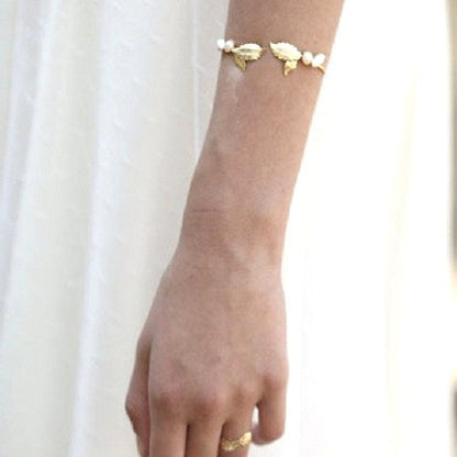 【ブレスレット】パール&リーフブレスレット/ブライダルアクセサリー 【結婚式 ブレスレット】