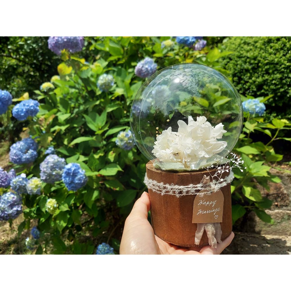 しゃぼんバルーンの紫陽花ポット*ホワイト《名入れ出来ます　アレンジ 風船》結婚祝い 祝電 電報　【結婚式　ギフト　内祝い　結婚祝い　出産祝い】