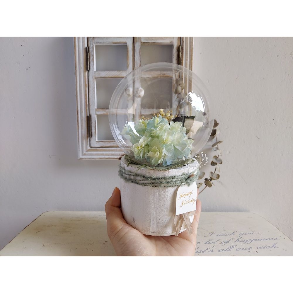 しゃぼんバルーンの紫陽花ポット*ライムブルー《名入れ出来ます アレンジ 風船》結婚祝い 祝電 電報 【結婚式 ギフト 内祝い 結婚祝い 出産祝い】