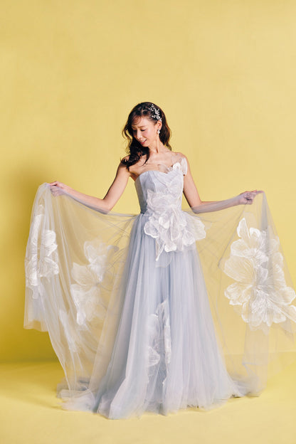 FloraCeleste フローラチェレステ【カラードレス 】水色ドレスフラワーモチーフAライン 【結婚式 レンタル】