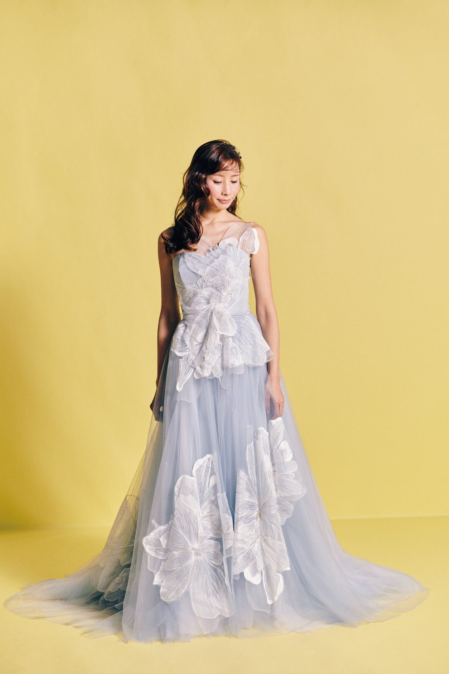 FloraCeleste フローラチェレステ【カラードレス 】水色ドレスフラワーモチーフAライン 【結婚式 レンタル】