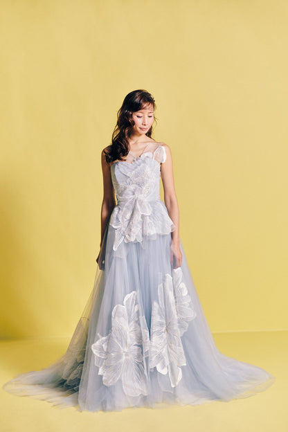 FloraCeleste フローラチェレステ【カラードレス 】水色ドレスフラワーモチーフAライン 【結婚式 レンタル】