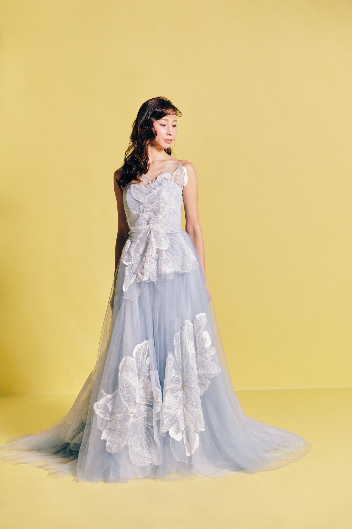 FloraCeleste フローラチェレステ【カラードレス 】水色ドレスフラワーモチーフAライン 【結婚式 レンタル】