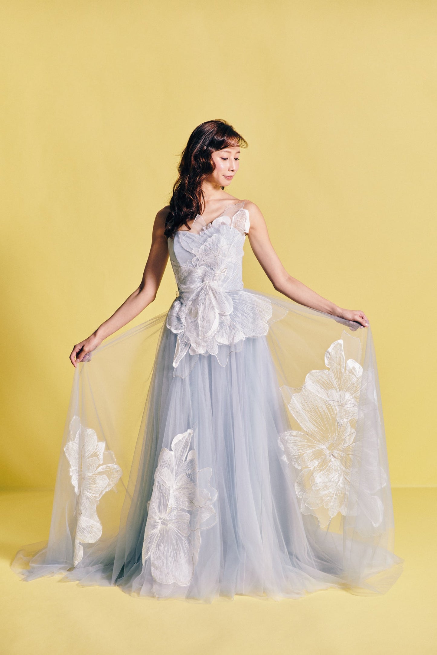 FloraCeleste フローラチェレステ【カラードレス 】水色ドレスフラワーモチーフAライン 【結婚式 レンタル】