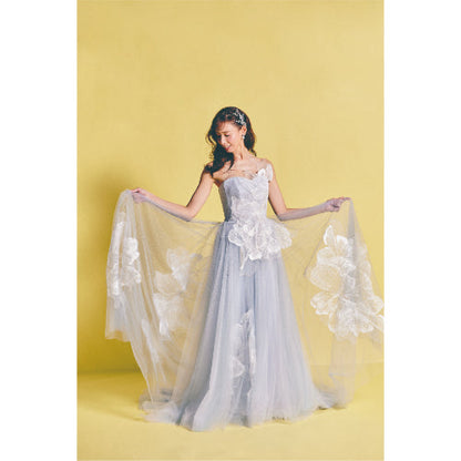 FloraCeleste フローラチェレステ【カラードレス 】水色ドレスフラワーモチーフAライン 【結婚式 レンタル】