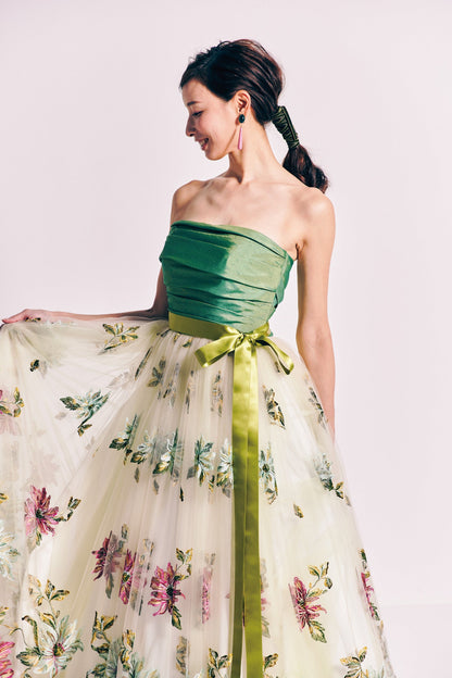 GemelliOliva【カラードレス 】刺繍ドレスグリーンドレスAライン 【結婚式 レンタル】