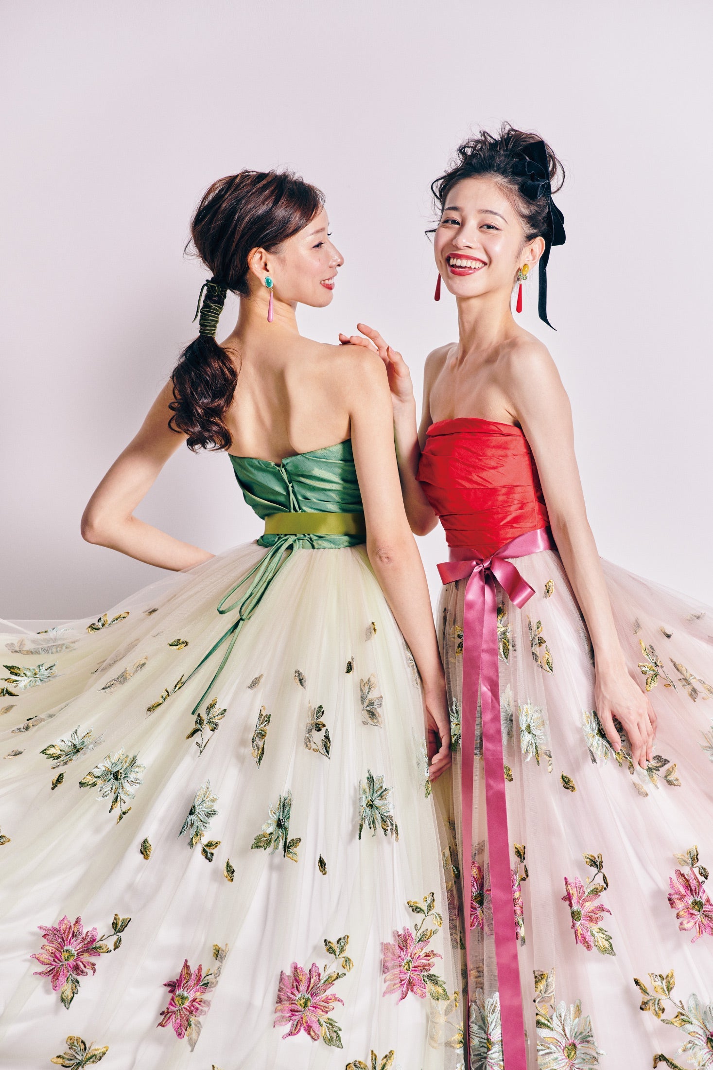 GemelliOliva【カラードレス 】刺繍ドレスグリーンドレスAライン