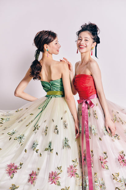 GemelliOliva【カラードレス 】刺繍ドレスグリーンドレスAライン 【結婚式 レンタル】