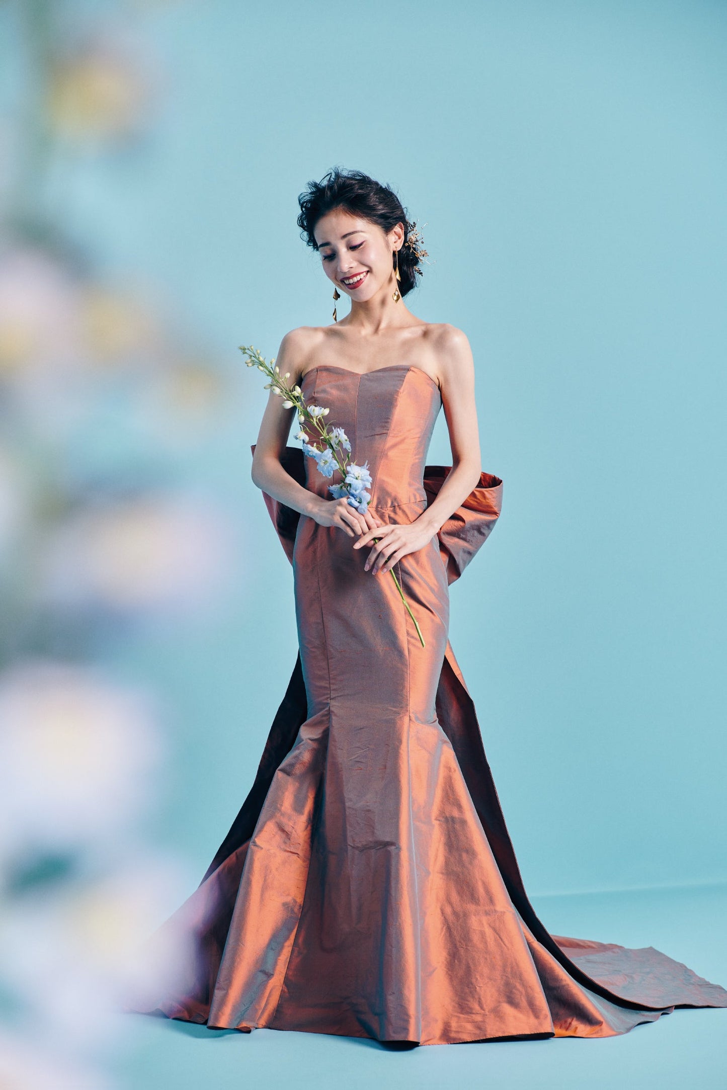 Elena エレナ【カラードレス】オレンジ タフタ マーメイドドレス 【結婚式 レンタル】