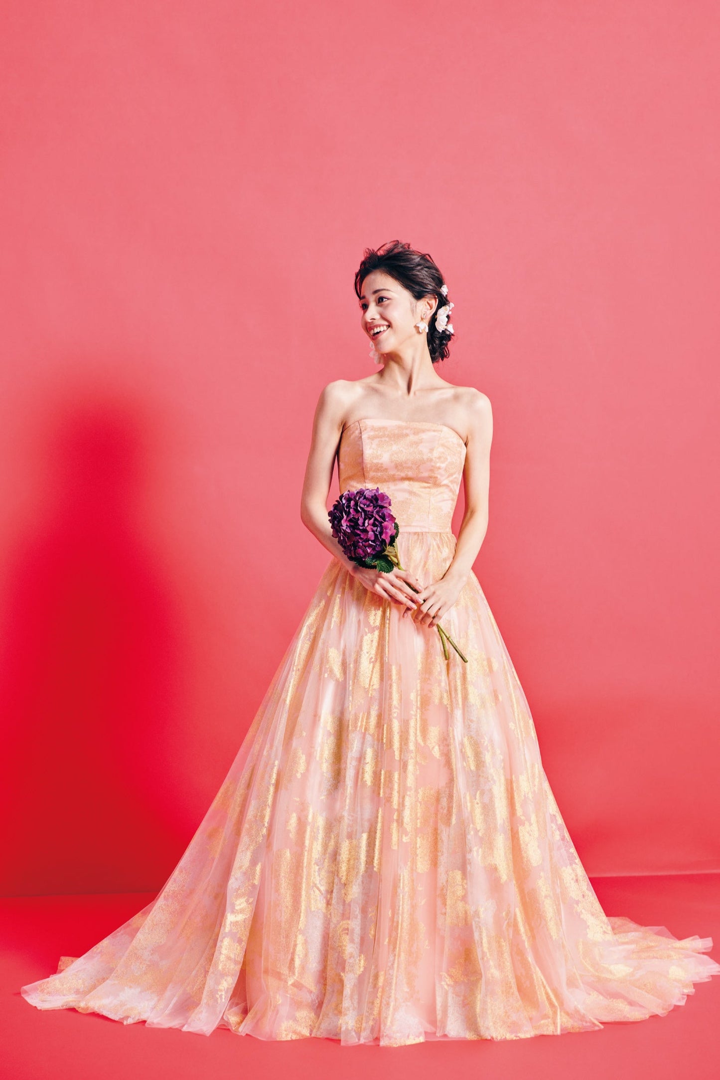 Ange アンジェ【カラードレス】箔オレンジ チュール Aラインドレス 【結婚式 レンタル】