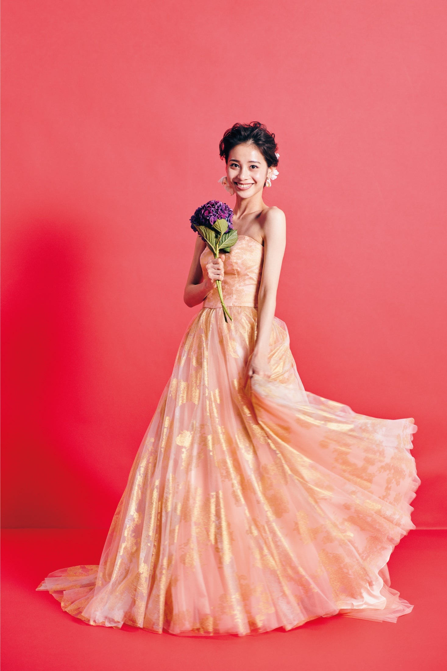 Ange アンジェ【カラードレス】箔オレンジ チュール Aラインドレス