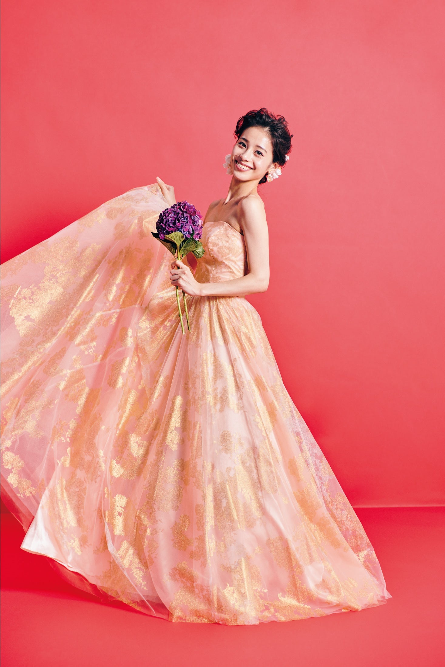 Ange アンジェ【カラードレス】箔オレンジ チュール Aラインドレス