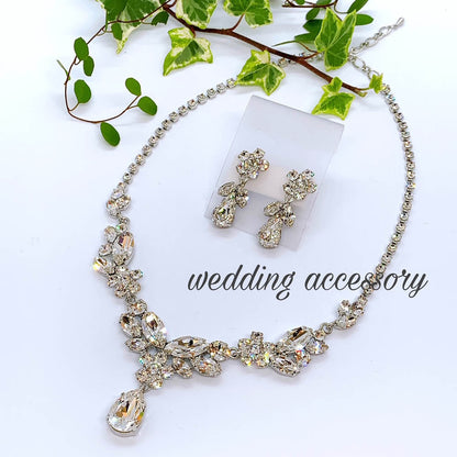 スワロフスキークリスタル使用のウェディングアクセサリー ネックレス・イヤリングセット/ブライダルアクセサリー 【結婚式 アクセサリーセット】