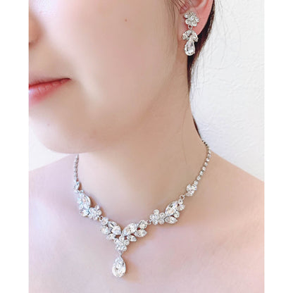スワロフスキークリスタル使用のウェディングアクセサリー ネックレス・イヤリングセット/ブライダルアクセサリー 【結婚式 アクセサリーセット】