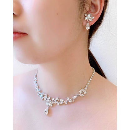 スワロフスキークリスタル使用のウェディングアクセサリー ネックレス・イヤリングセット/ブライダルアクセサリー 【結婚式 アクセサリーセット】
