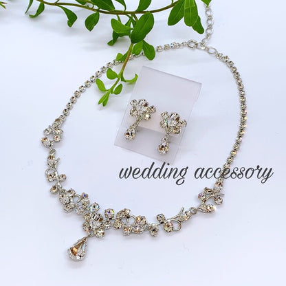 スワロフスキークリスタル使用のウェディングアクセサリー ネックレス・イヤリングセット/ブライダルアクセサリー 【結婚式 アクセサリーセット】