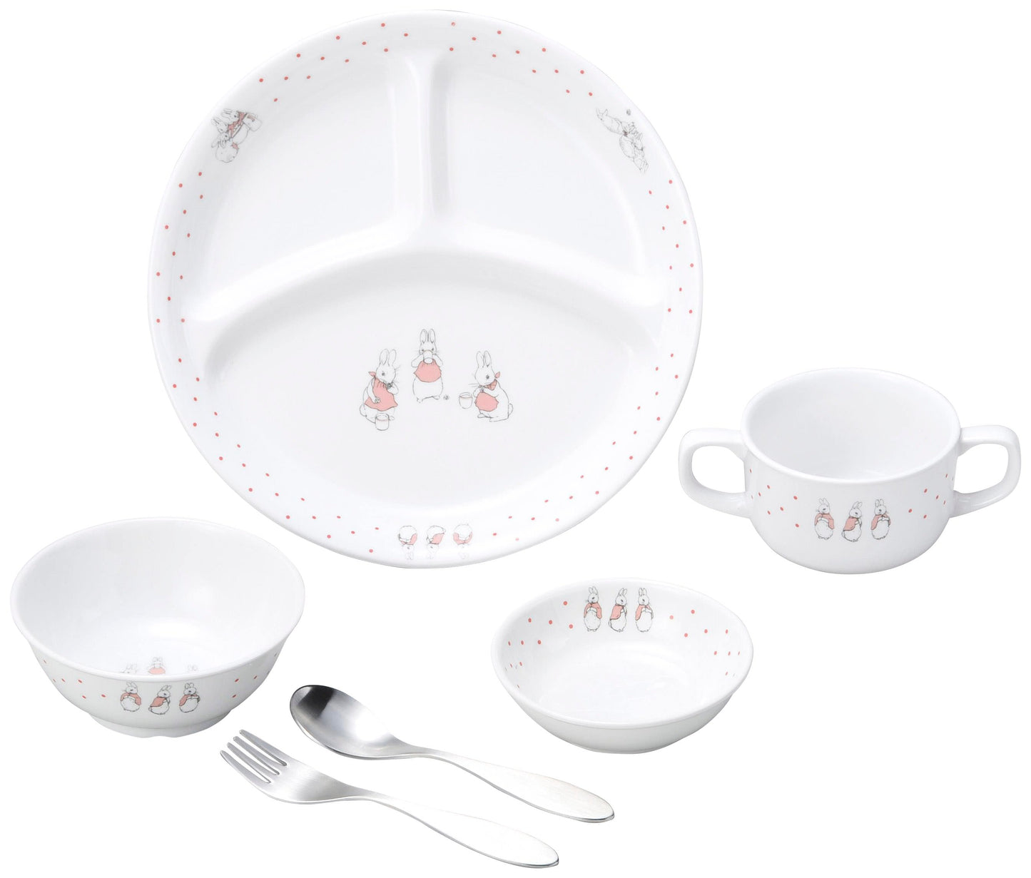 強化磁器 こども用 食器&スプーンフォークセット ピーターラビット™ ドットガールズ【熨斗可】 【結婚式 ギフト 内祝い 結婚祝い 出産祝い】