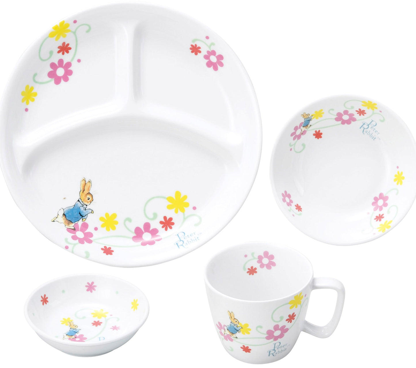 強化磁器 こども用 食器4点セット ピーターラビット™ フルール【熨斗可】　【結婚式　ギフト　内祝い　結婚祝い　出産祝い】