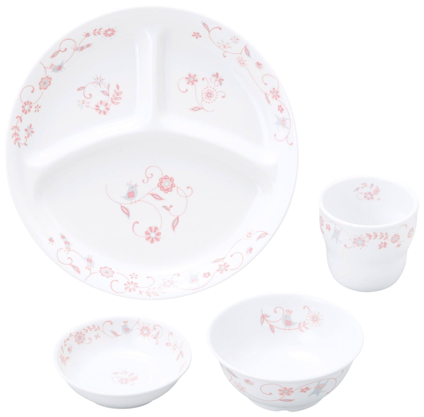 強化磁器 こども用 食器4点セット サラサ・ピンク【熨斗可】 【結婚式 ギフト 内祝い 結婚祝い 出産祝い】