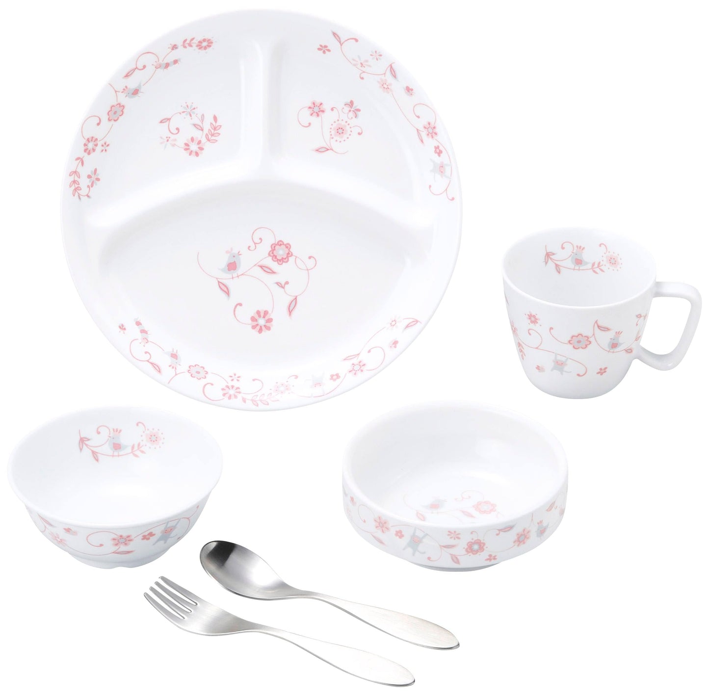 強化磁器 こども用 食器&スプーンフォークセット サラサ・ピンク【熨斗可】 【結婚式 ギフト 内祝い 結婚祝い 出産祝い】