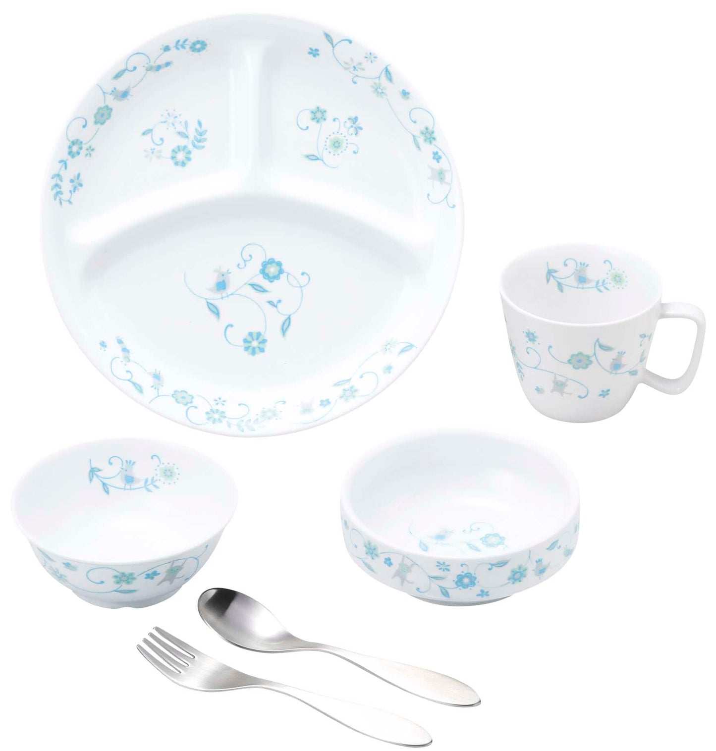 強化磁器 こども用 食器&スプーンフォークセット サラサ・ブルー【熨斗可】 【結婚式 ギフト 内祝い 結婚祝い 出産祝い】