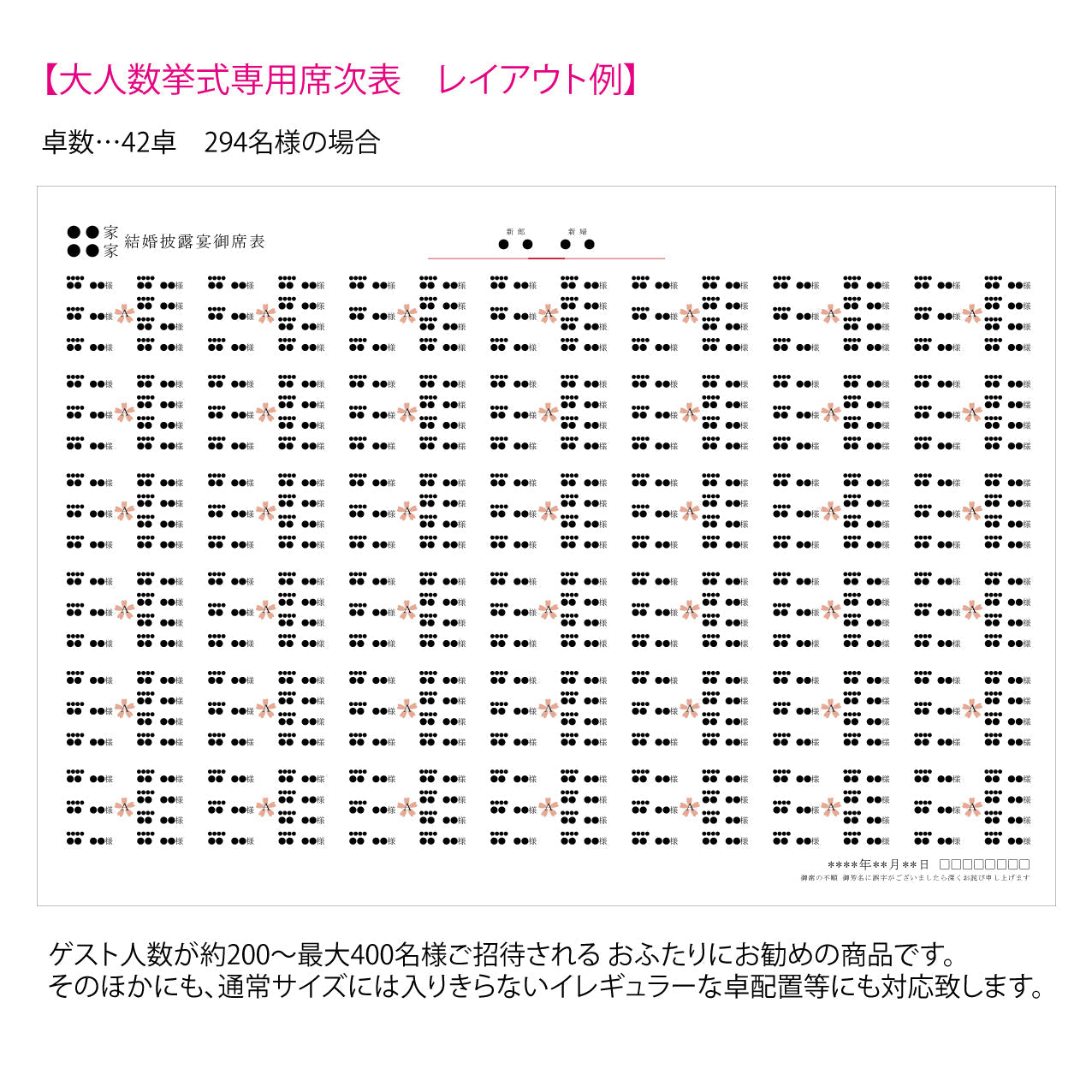 【結婚式 席次表 大人数専用】留袖 (印刷込み)【結婚式 ペーパー 席次表】