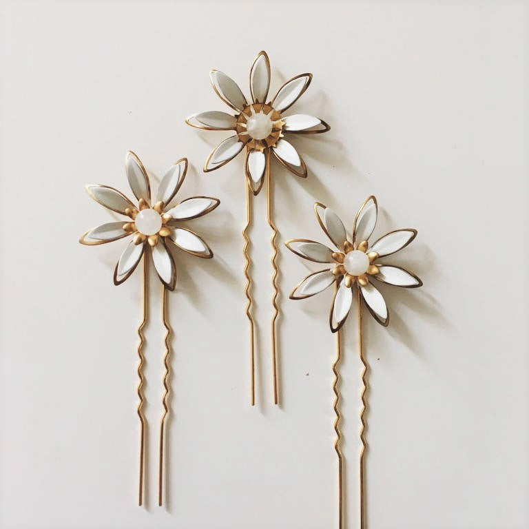 【ヘッドドレス】デイジーフラワーピン 3set/ブライダルアクセサリー 【結婚式 ヘアアクセサリー】