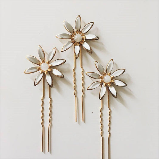 【ヘッドドレス】デイジーフラワーピン 3set/ブライダルアクセサリー 【結婚式 ヘアアクセサリー】