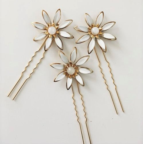 【ヘッドドレス】デイジーフラワーピン 3set/ブライダルアクセサリー 【結婚式 ヘアアクセサリー】