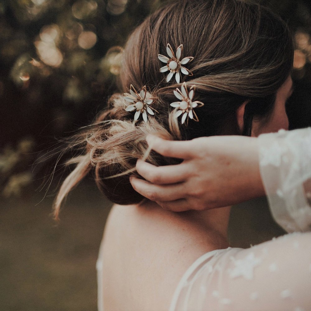 【ヘッドドレス】デイジーフラワーピン 3set/ブライダルアクセサリー 【結婚式 ヘアアクセサリー】