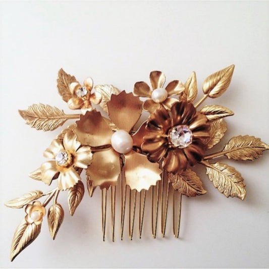 【ヘッドドレス】リーフフラワーコーム/ブライダルアクセサリー 【結婚式 ヘアアクセサリー】