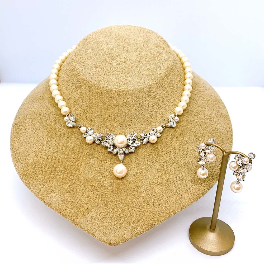 ベーシックなウェディングアクセサリー ネックレス・イヤリングセット/ブライダルアクセサリー 【結婚式 アクセサリーセット】