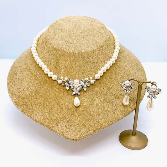 ベーシックなウェディングアクセサリー ネックレス・イヤリングセット/ブライダルアクセサリー 【結婚式 アクセサリーセット】