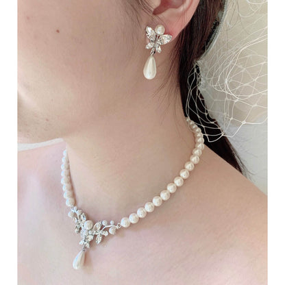 ベーシックなウェディングアクセサリー ネックレス・イヤリングセット/ブライダルアクセサリー 【結婚式 アクセサリーセット】