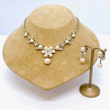 ベーシックなウェディングアクセサリー ネックレス・イヤリングセット/ブライダルアクセサリー 【結婚式 アクセサリーセット】
