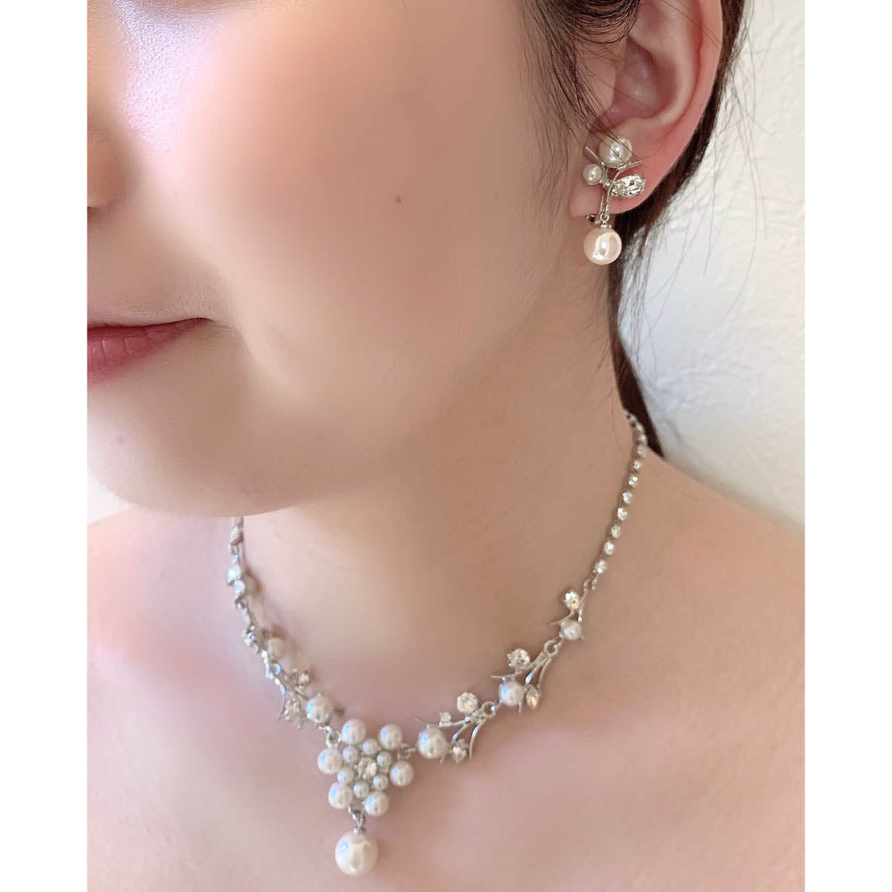 ベーシックなウェディングアクセサリー ネックレス・イヤリングセット/ブライダルアクセサリー 【結婚式 アクセサリーセット】