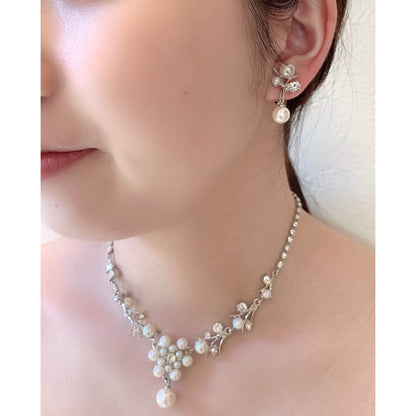ベーシックなウェディングアクセサリー ネックレス・イヤリングセット/ブライダルアクセサリー 【結婚式 アクセサリーセット】