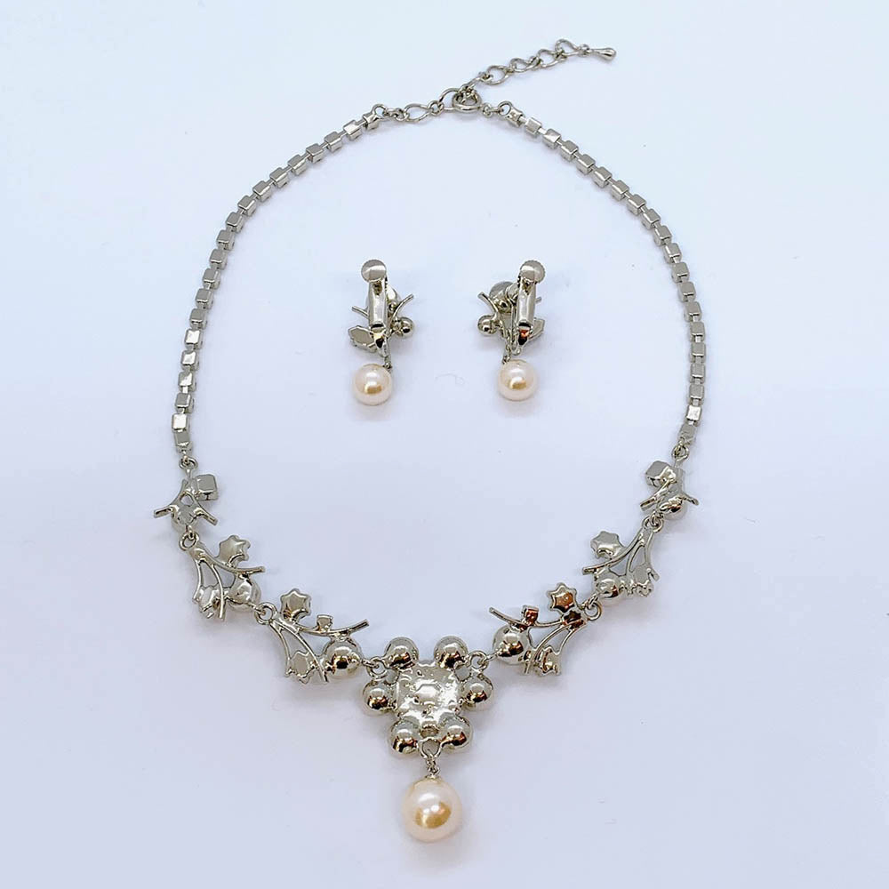 ベーシックなウェディングアクセサリー ネックレス・イヤリングセット/ブライダルアクセサリー 【結婚式 アクセサリーセット】