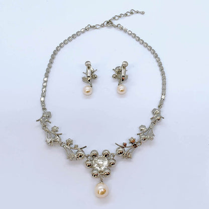 ベーシックなウェディングアクセサリー ネックレス・イヤリングセット/ブライダルアクセサリー 【結婚式 アクセサリーセット】