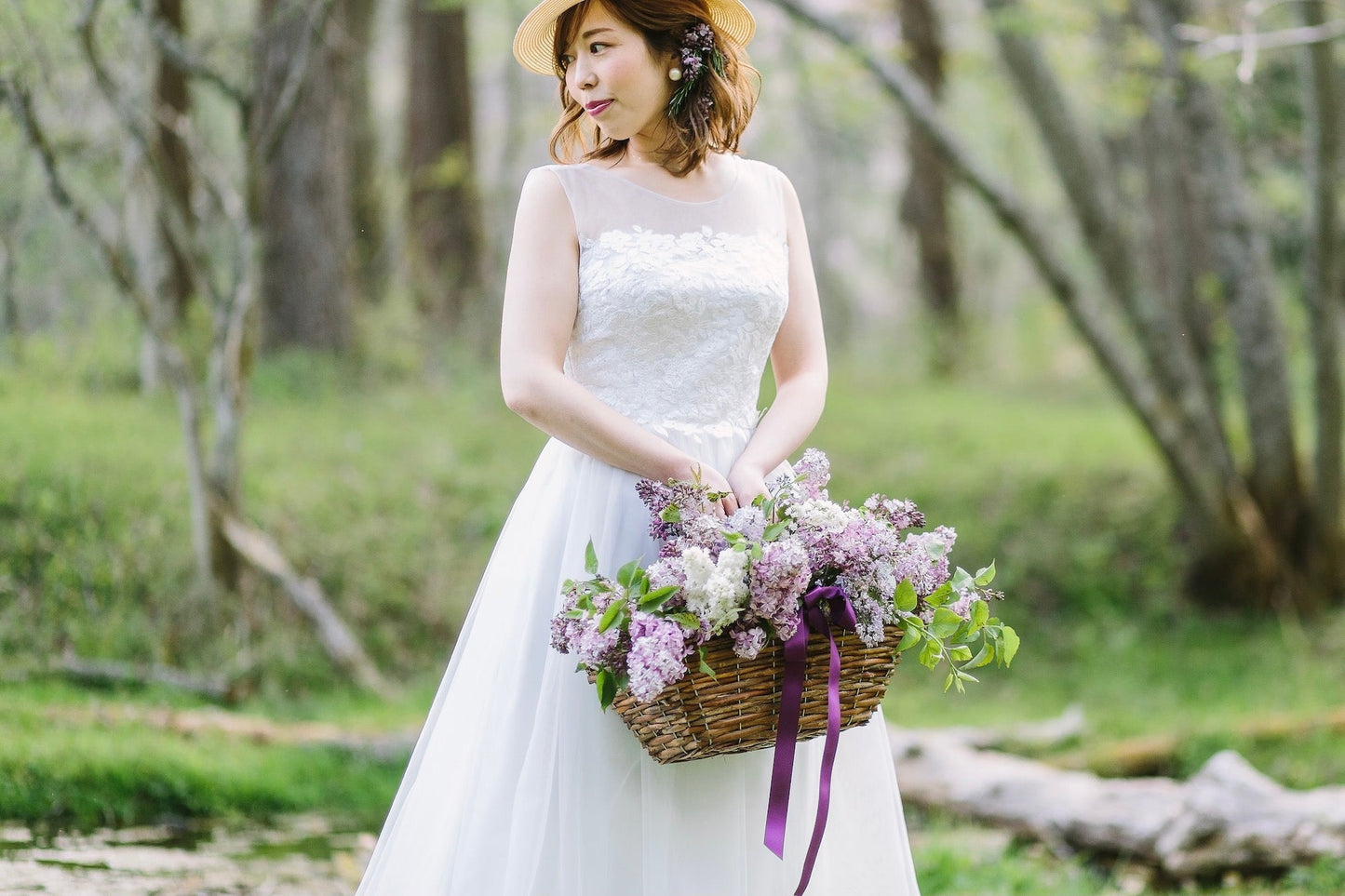 【生花】バスケットブーケ 【結婚式 フラワー 生花 ブーケ ブートニア】