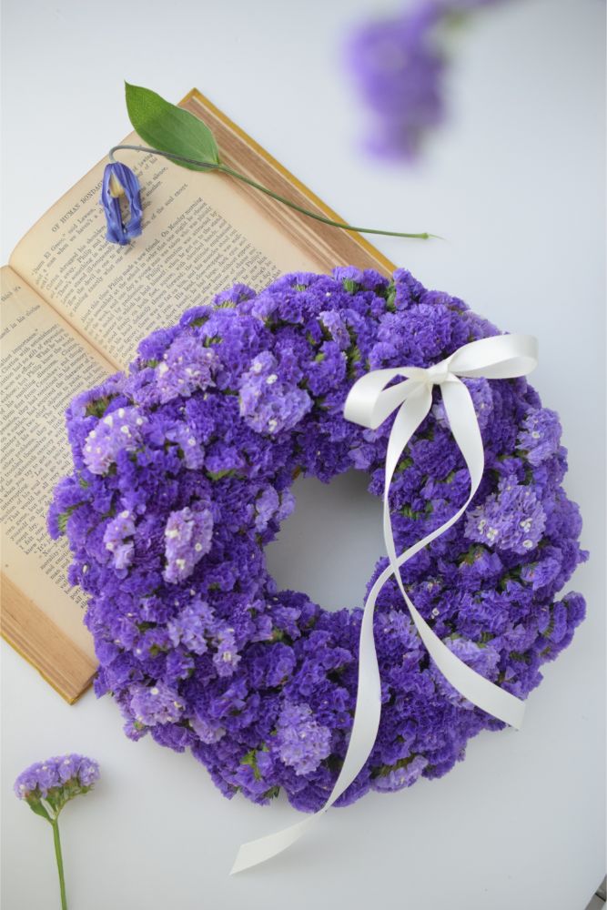 【ドライフラワー】スターチスのリース 【結婚式 フラワー ドライフラワー ブーケ ブートニア】