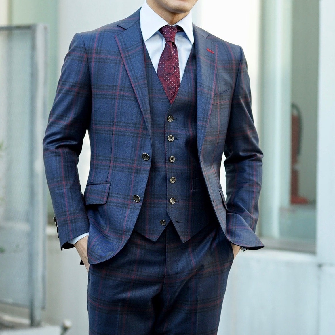パーティー用 ネイビー系オーダースーツ インポート生地 【結婚式 タキシード オーダーメイド】