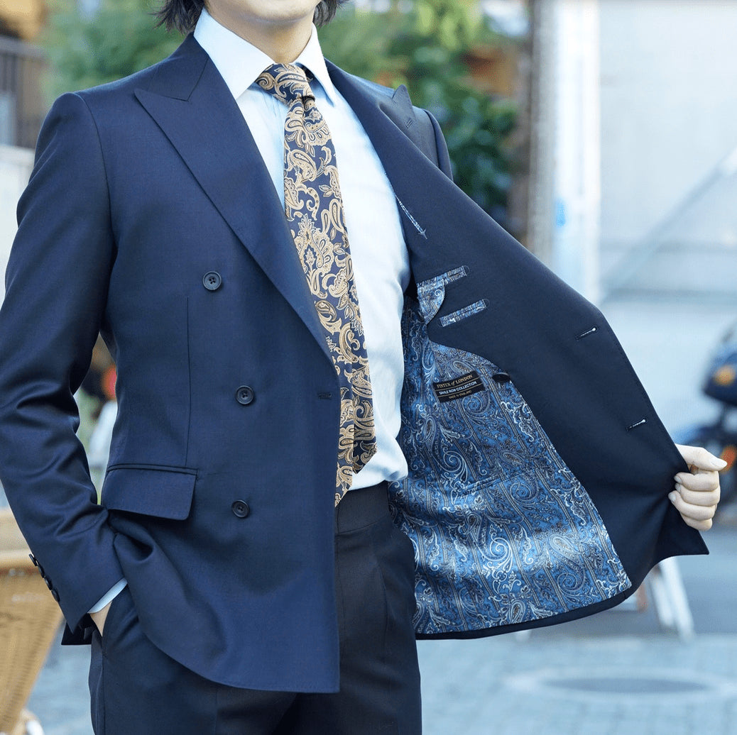 パーティー用 ネイビー系オーダースーツ インポート生地 【結婚式 タキシード オーダーメイド】